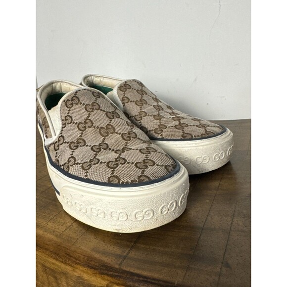 Gucci Tennis 1977 GG Supreme Canvas Slip On Sneakers Beige Brown EU 37 main image 4